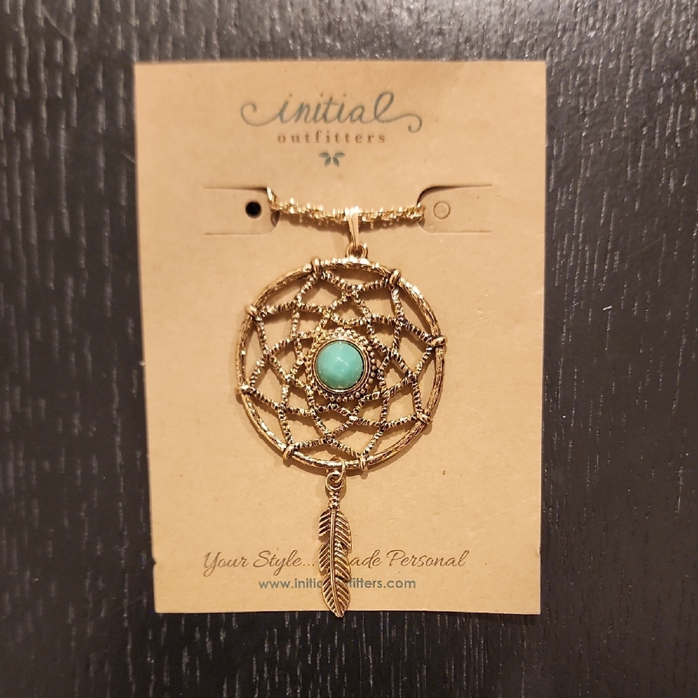 Gold and Turquoise Dreamcatcher Necklace